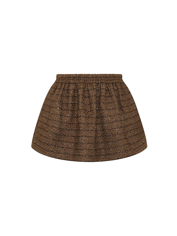 A-line wool-blend mini skirt with shimmer detailing, an elastic waistband, and a flattering high-waisted design. Made from 94.3% polyester, 5.7% wool, and lined with 100% polyester