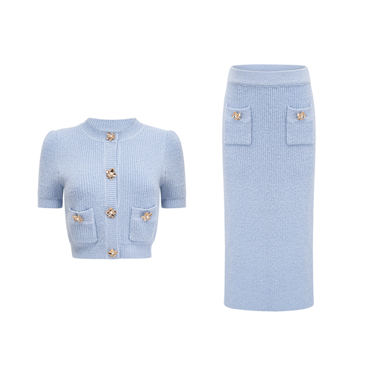 Penelope knit blouse & skirt matching set