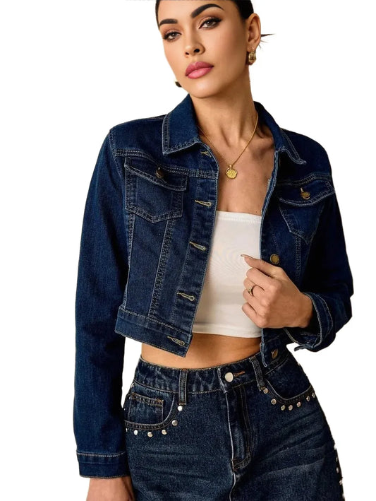 1pc Flap Pocket Crop Denim Jacket
