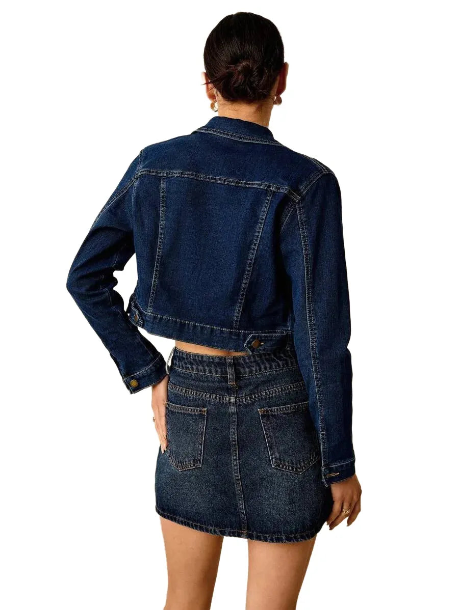 1pc Flap Pocket Crop Denim Jacket
