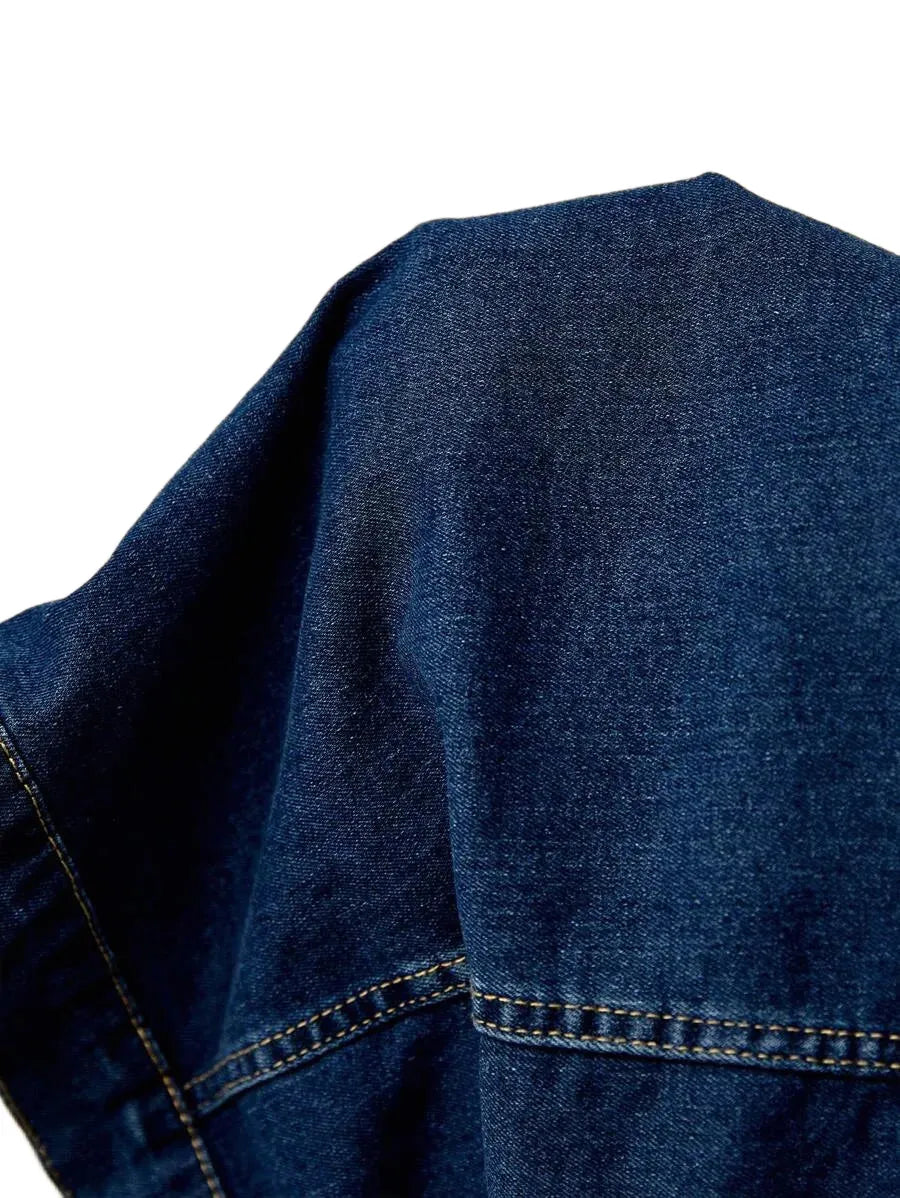 1pc Flap Pocket Crop Denim Jacket
