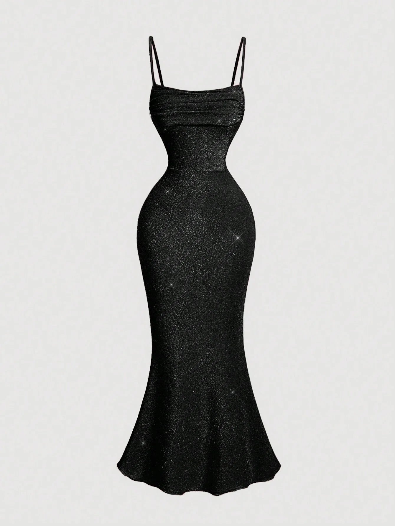 1pc Women Black Pleated Bust Fishtail Hem Long DressFormal DressBeach Women OutfitsParty Women
