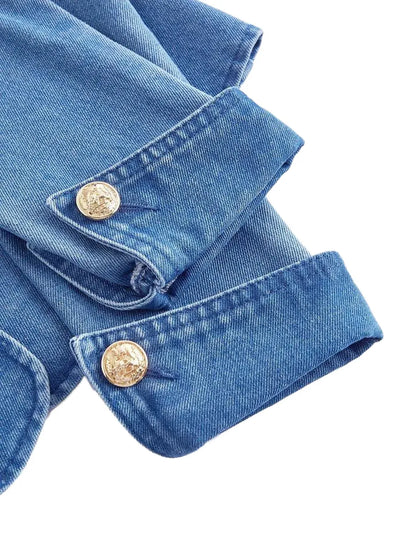 1pc Women Denim Jacket With Bowknot Long Sleeve Blue