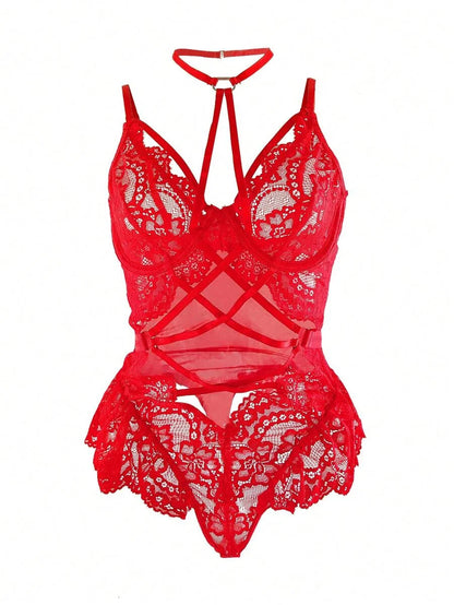 1pc Women LaceUp Lingerie Jumpsuit Sexy With Wire For Valentines Day