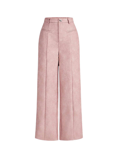 1pc Women Pink PU Leather Straight Pants Casual Everyday WearHalloween PantsBusiness Casual