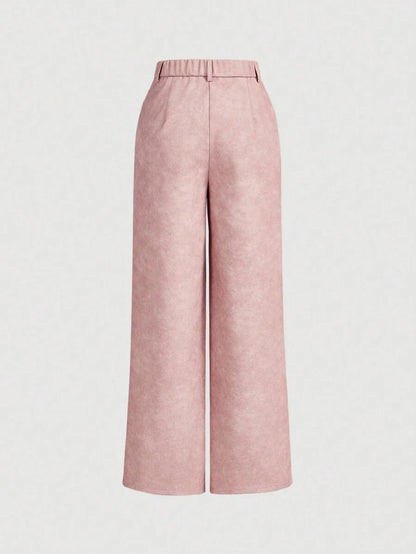 1pc Women Pink PU Leather Straight Pants Casual Everyday WearHalloween PantsBusiness Casual