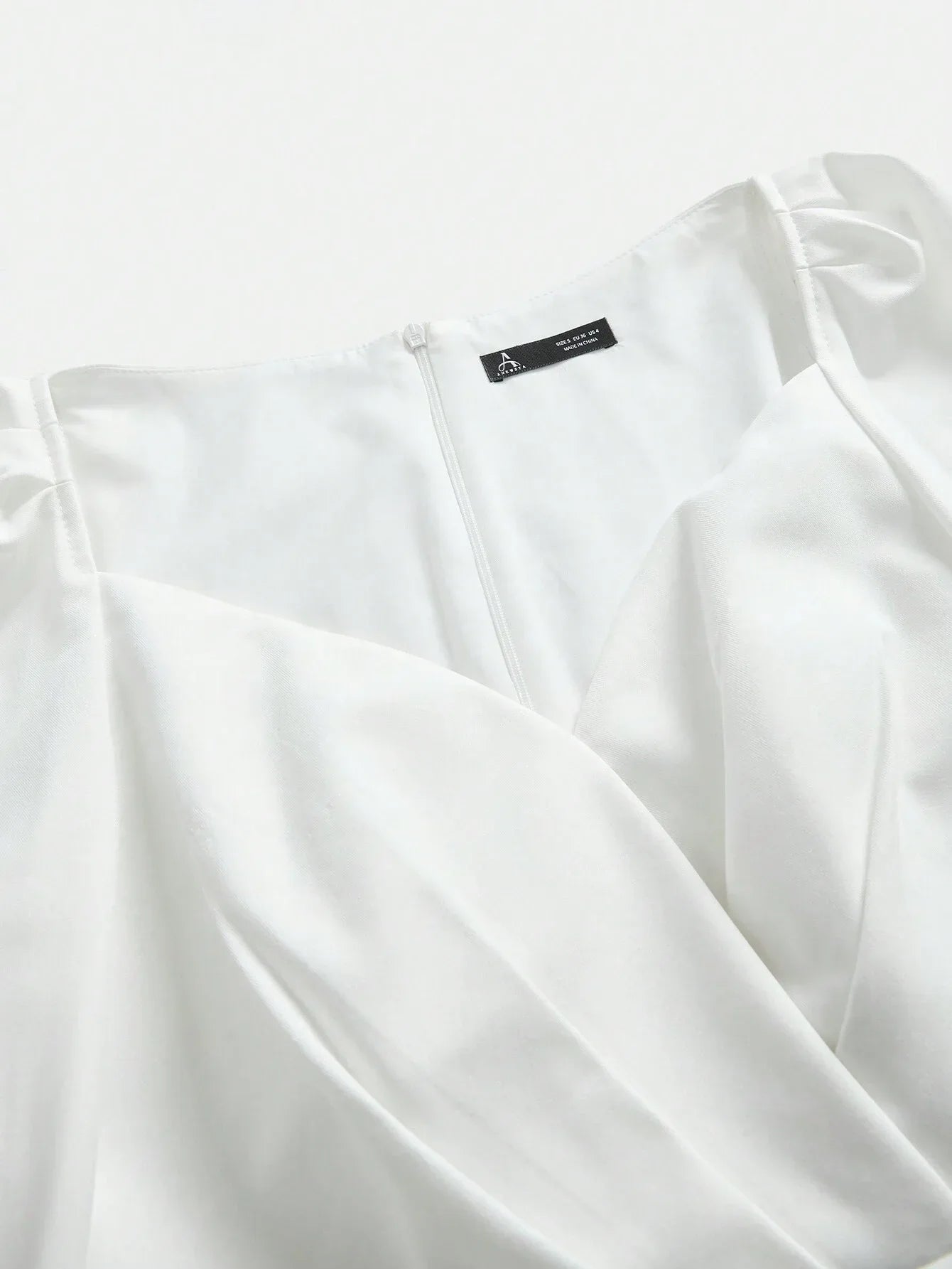 1pc Women Solid Color Straight Double Layer Puff Sleeve Belt Dress