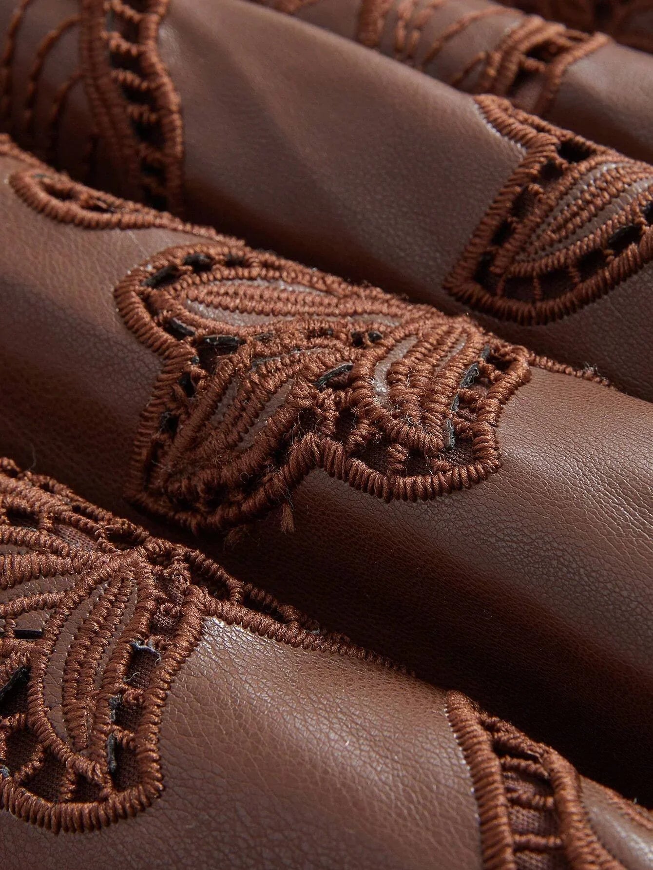 1pc Womens Embroidered Spaghetti Strap Dress Burgundy Maxi PU Leather Women Outfit