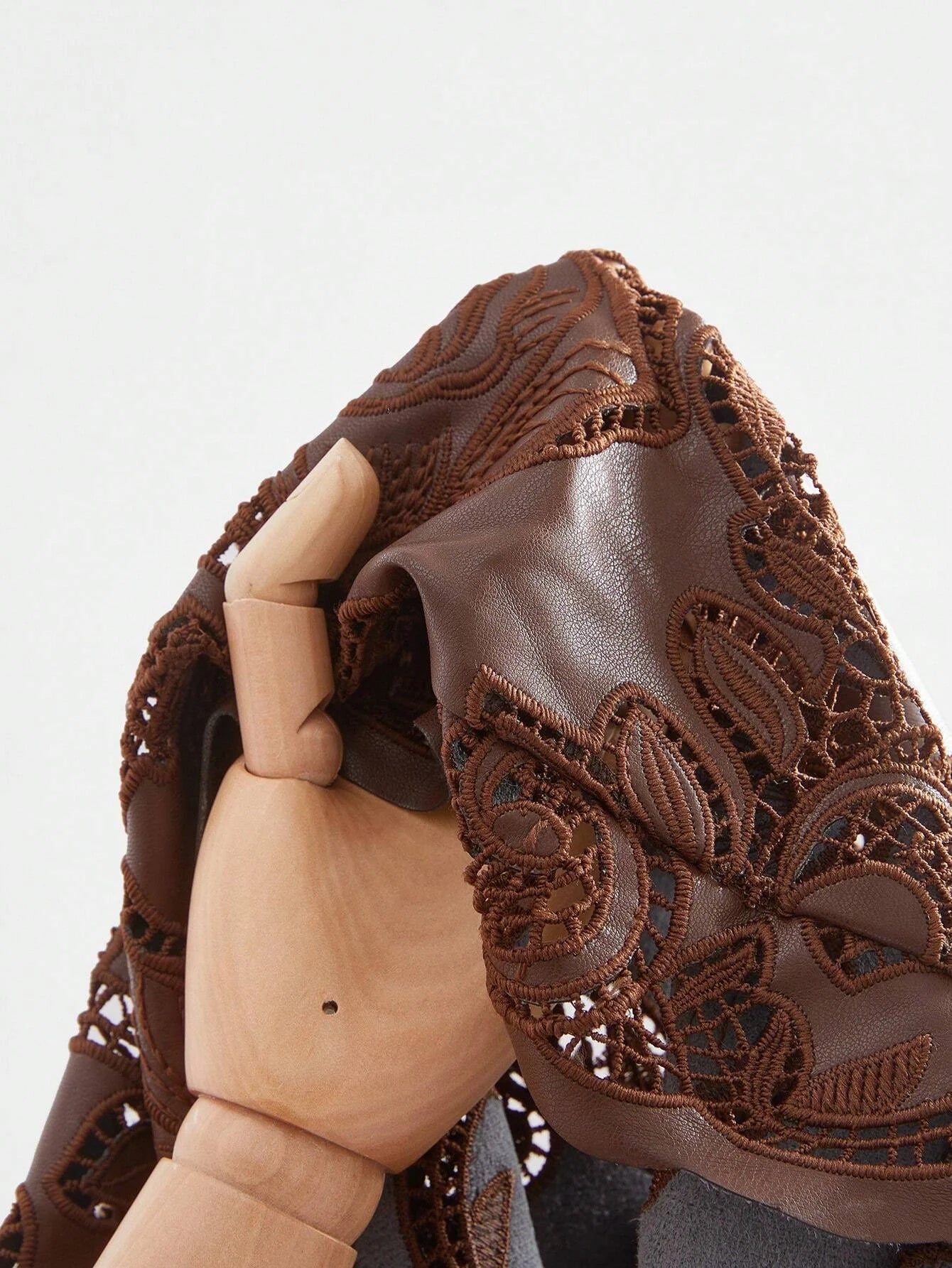 1pc Womens Embroidered Spaghetti Strap Dress Burgundy Maxi PU Leather Women Outfit