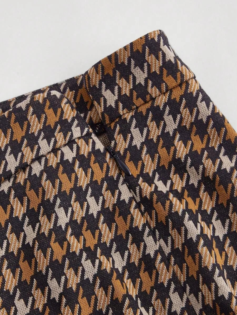 1pc Womens Vintage Brown Houndstooth Flared Pants Music Festival Outfit Fall Women Clothes Women