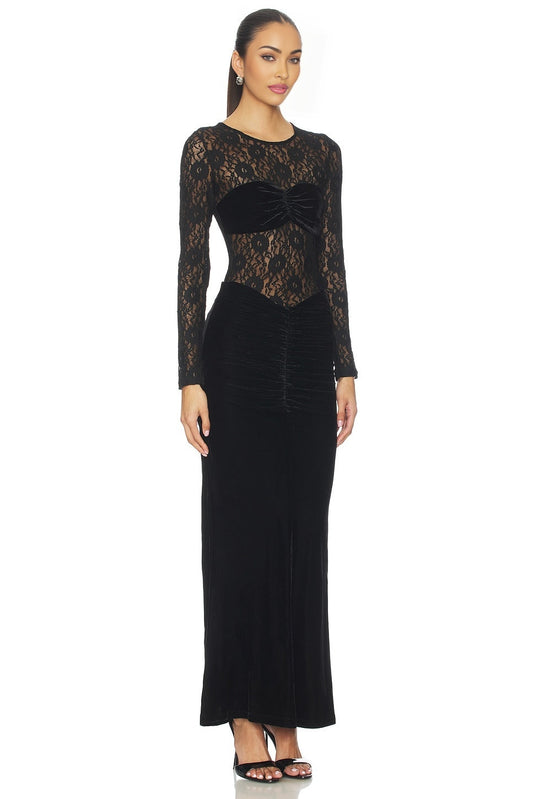 Helenie Velour Lace Maxi Dress Bardot