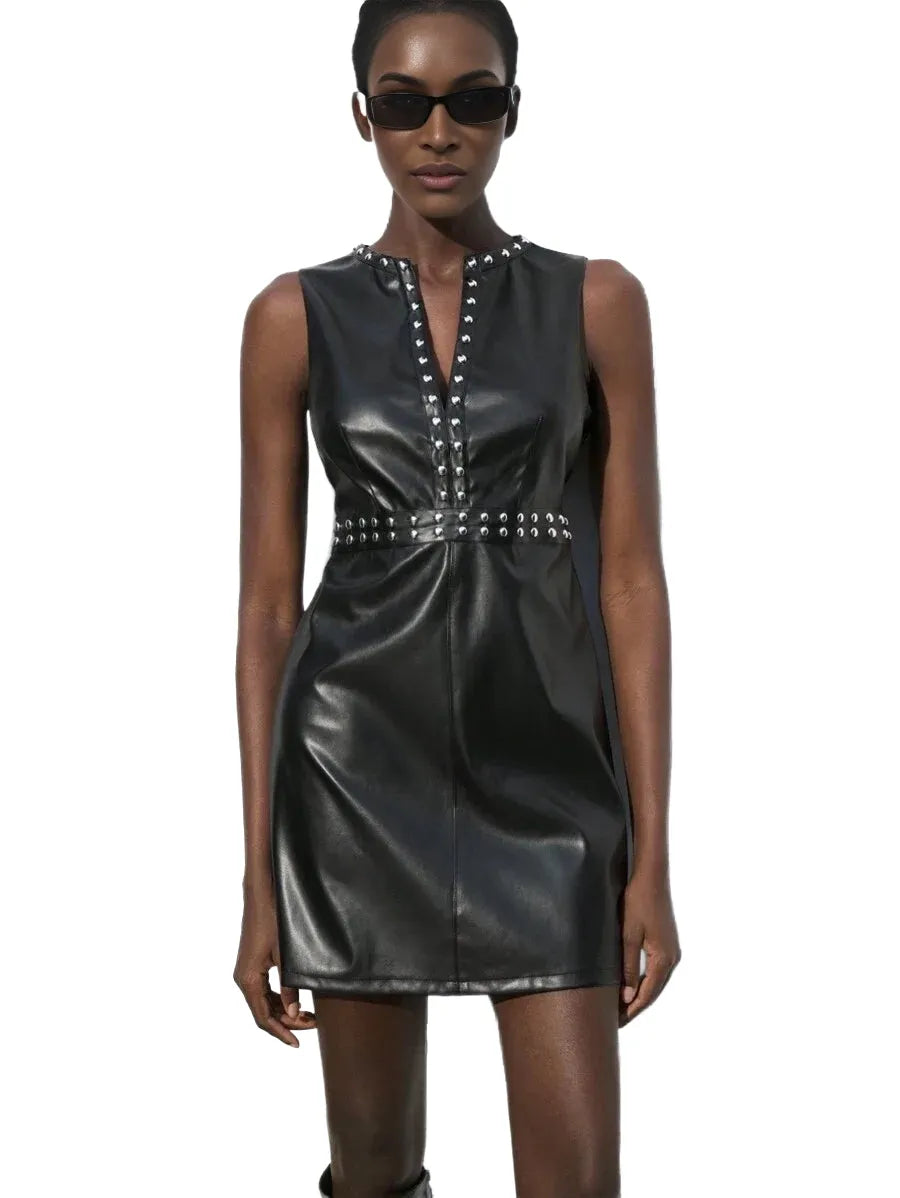 Zelmira Short Dress with Studded Design in Black - modified image