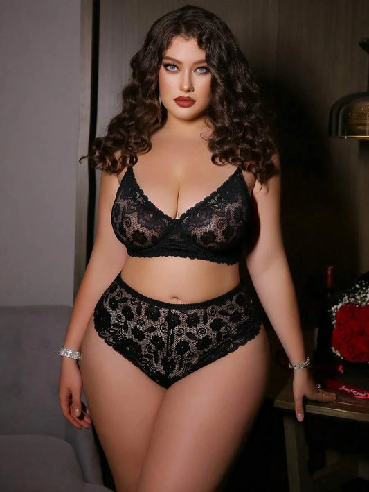 2pcs Plus Size Lace Bra Set amp Panty Set Lingerie