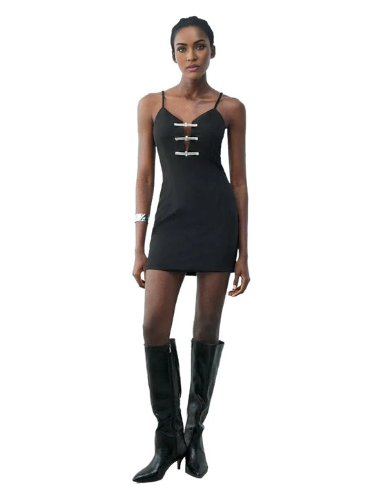 Womens Elegant Knit Mini Dress With Bow &amp; Rhinestone Decor, Suitable For Urban Chic Spring/Summer Parties, Valentines Day, Casual, Romantic Vacation, Suitable For Going Out, Party, Wedding Guest, Vintage Style, Valentines Day - modified image