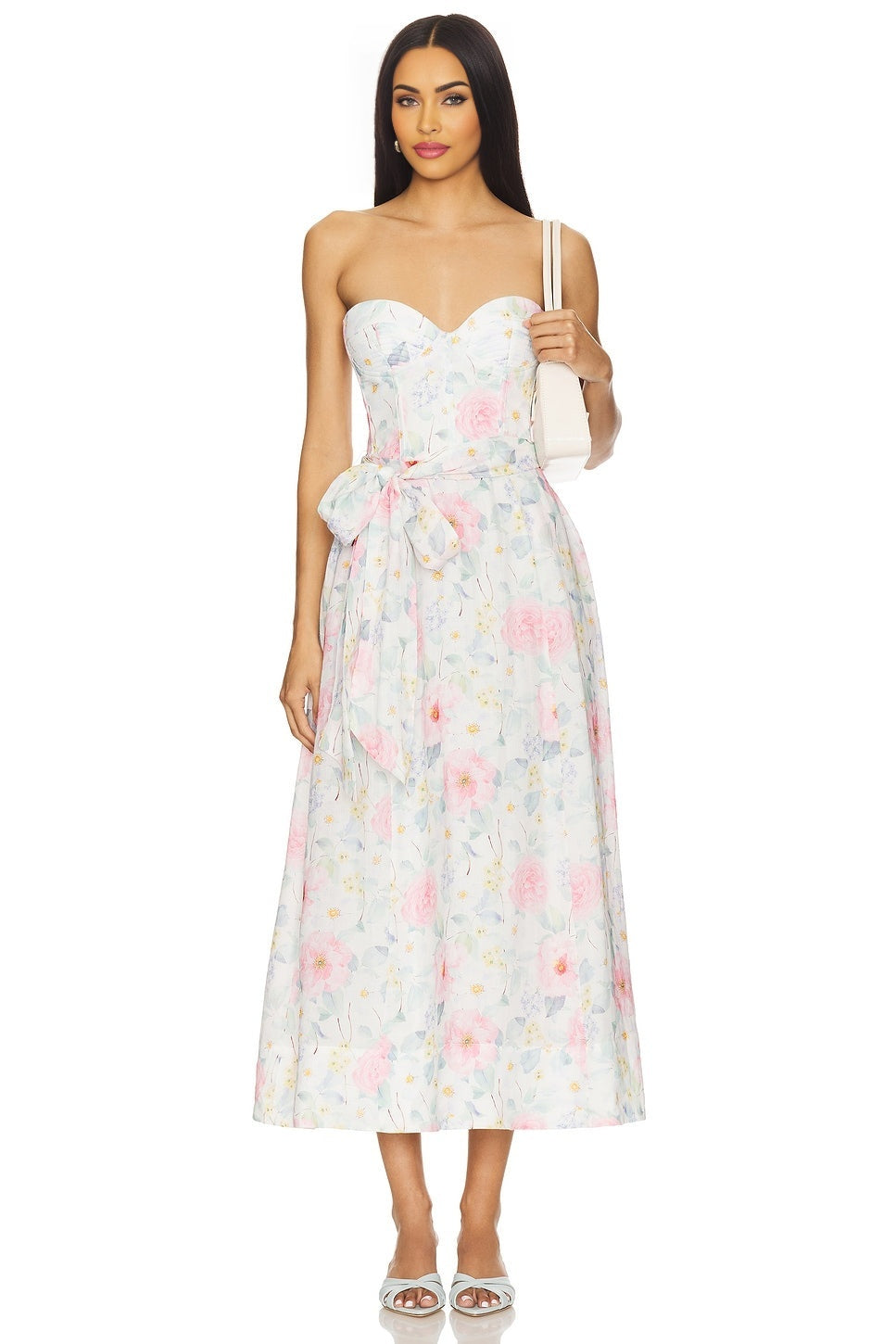 Floral Printed Tie Midi Dress Bardot