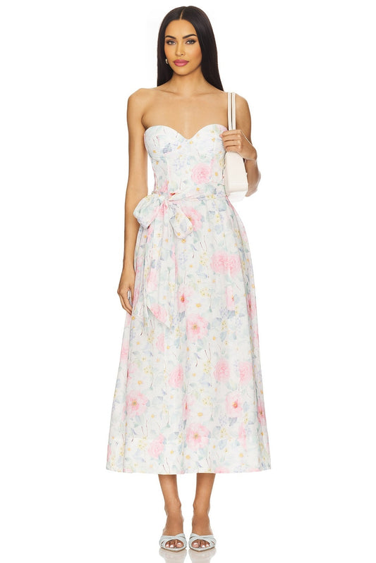 Floral Printed Tie Midi Dress Bardot