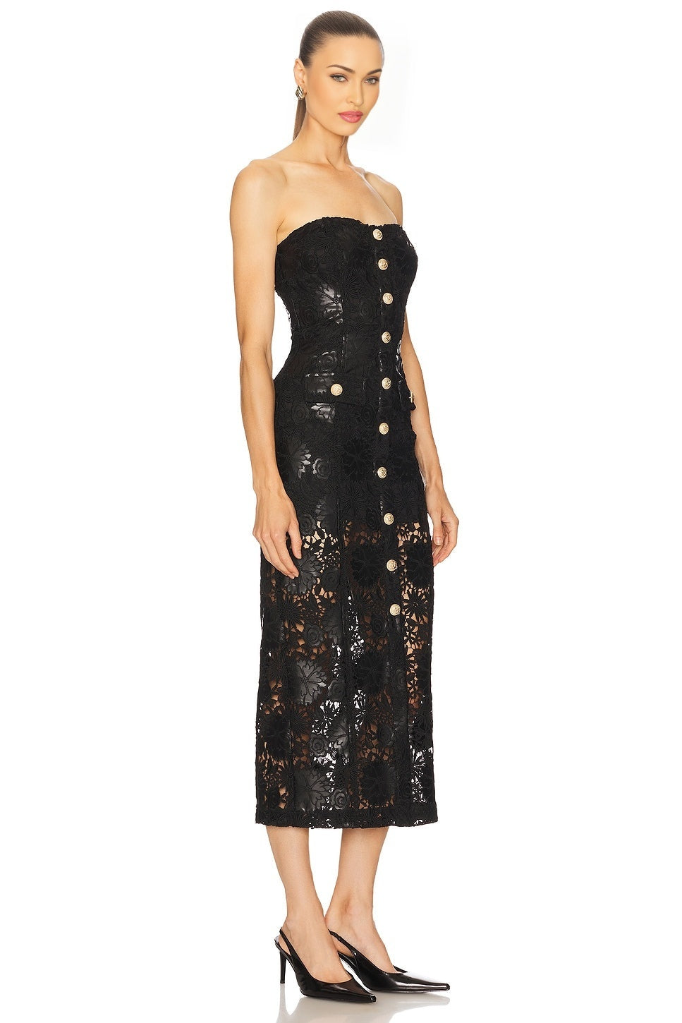 Misha Faux Leather Guipure Midi Dress Generation Love