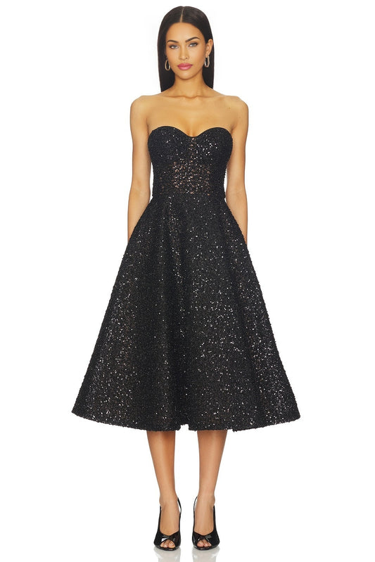 Beaded Embellished Skater Midi Dress Nadine Merabi