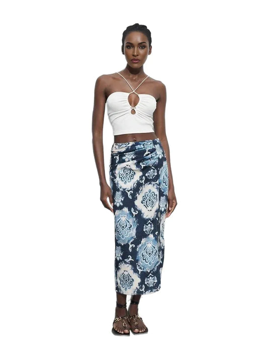 70s Style Womens Floral Print Retro Elegant Pattern Skirt Suitable For Beach Music Festival And