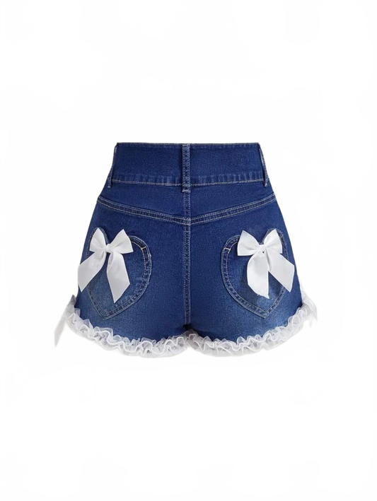 Camryn Denim Shorts Women with Bow Details in Blue
