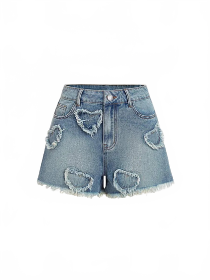 Vanessa Denim Shorts Women Ripped High-Waisted Frayed Hem in Blue