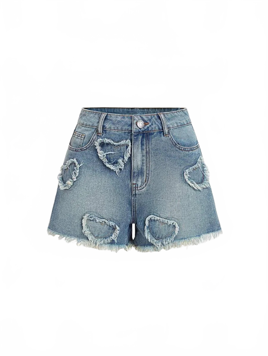 Vanessa Denim Shorts Women Ripped High-Waisted Frayed Hem in Blue