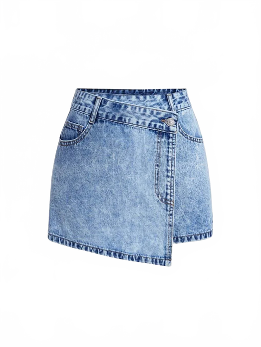 Alice Denim Shorts Women Asymmetrical Skirt in Blue