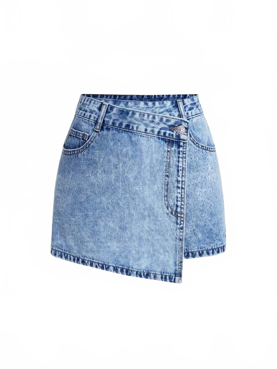 Alice Denim Shorts Women Asymmetrical Skirt in Blue