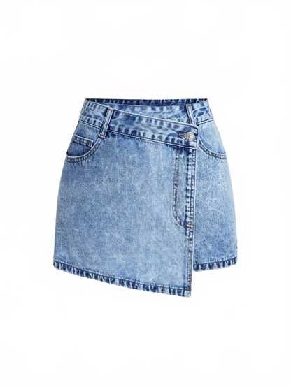 Alice Denim Shorts Women Asymmetrical Skirt in Blue