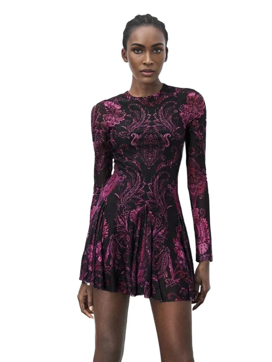 Spring New Urban Modern Elegant Daily Casual Green Cashew Flower Womens Mini Dress Suitable For Outing Vacation Party Holiday Party Music Festival Old Money Bohemian 90s Womens Clothing - modified image