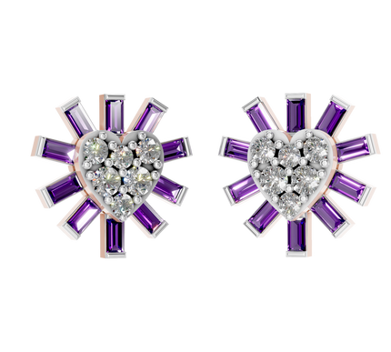 Van Hoef Moissanite Heart Stud Earrings 925 Sterling Silver – Baguette Cut – 0.52ct – Rhodium Plated