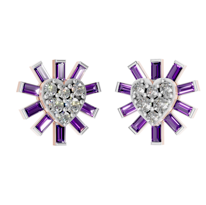 Van Hoef Moissanite Heart Stud Earrings 925 Sterling Silver – Baguette Cut – 0.52ct – Rhodium Plated