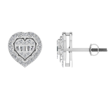Van Hoef - Moissanite Heart Stud Earrings 950 Platinum – Baguette Cut – IGI Certified – Luxury