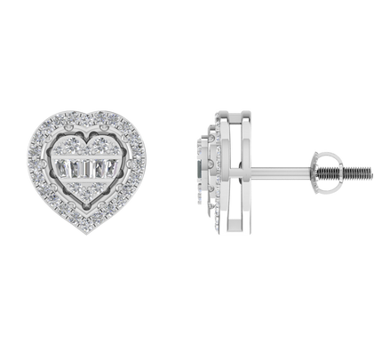 Van Hoef - Moissanite Heart Stud Earrings 950 Platinum – Baguette Cut – IGI Certified – Luxury
