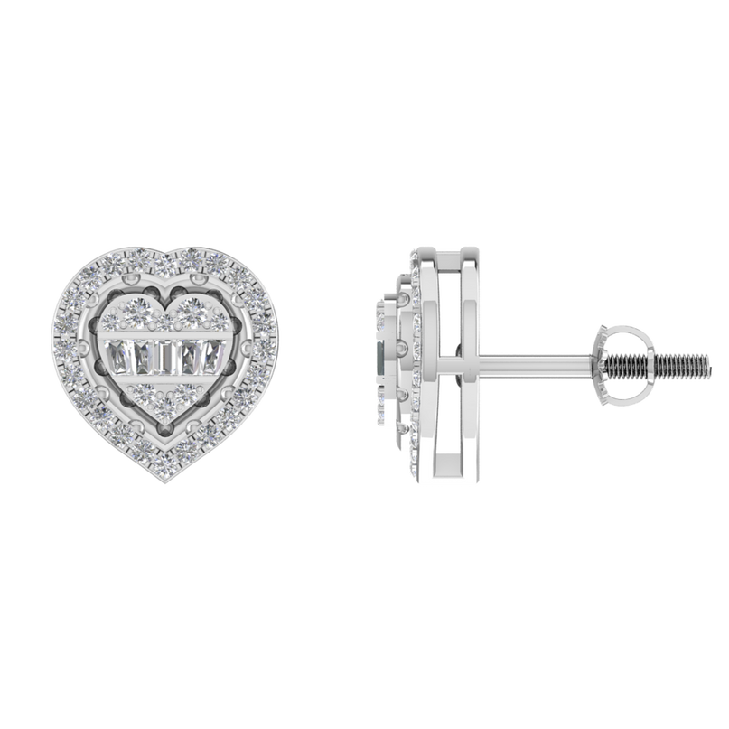Van Hoef - VVS D Moissanite Heart Stud Earrings 925 Sterling Silver – Baguette Accents – Women