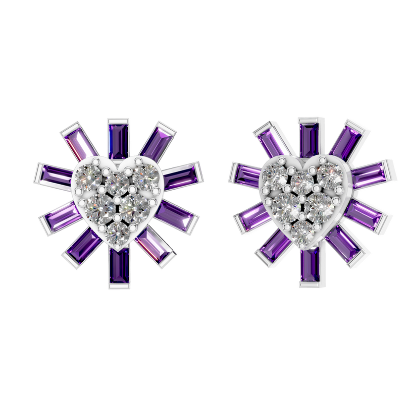 Van Hoef Moissanite Heart Stud Earrings 925 Sterling Silver – Baguette Cut – 0.52ct – Rhodium Plated