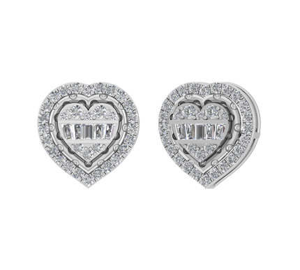 Van Hoef _ Natural Diamond Heart Stud Earrings 18K White Gold – 0.79ct – IGI Certified – Rhodium Plated
