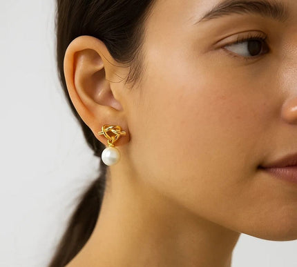 18K Gold Plated Freshwater Pearl Drop Earrings 925 Silver