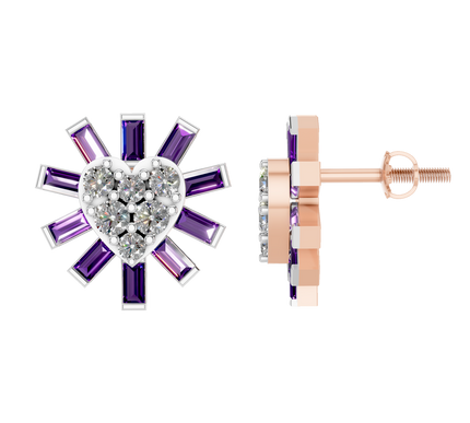 Van Hoef Moissanite Heart Stud Earrings 925 Sterling Silver – Baguette Cut – 0.52ct – Rhodium Plated