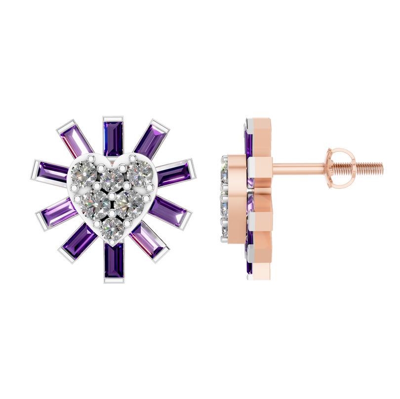 Van Hoef Moissanite Heart Stud Earrings 925 Sterling Silver – Baguette Cut – 0.52ct – Rhodium Plated