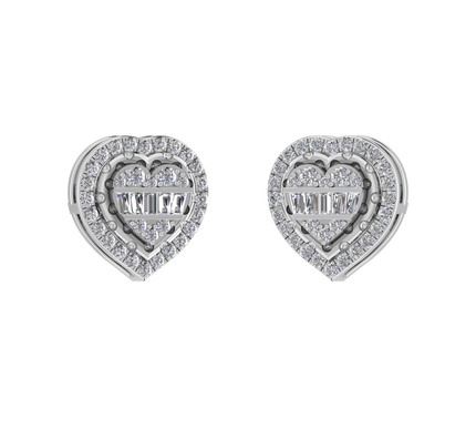 Van Hoef _ Natural Diamond Heart Stud Earrings 18K White Gold – 0.79ct – IGI Certified – Rhodium Plated