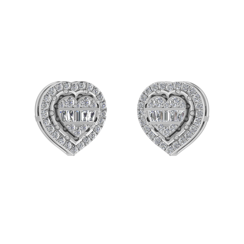 Van Hoef _ Natural Diamond Heart Stud Earrings 18K White Gold – 0.79ct – IGI Certified – Rhodium Plated