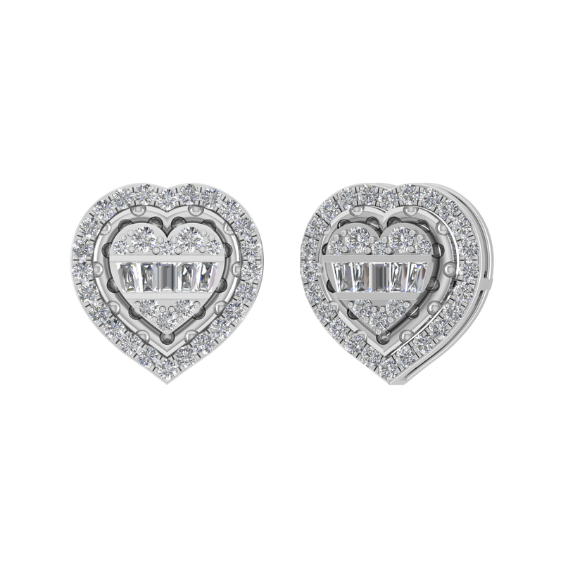 Van Hoef - VVS D Moissanite Heart Stud Earrings 925 Sterling Silver – Baguette Accents – Women