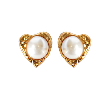24K Gold Color Heart Freshwater Pearl Stud Earrings