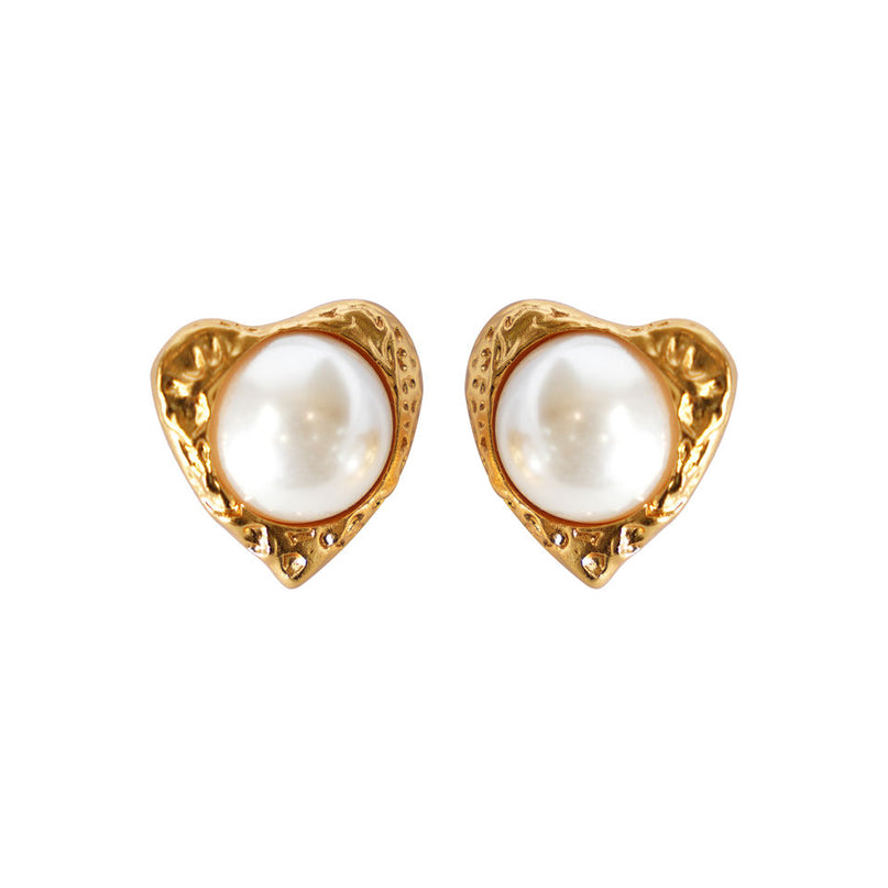 24K Gold Color Heart Freshwater Pearl Stud Earrings