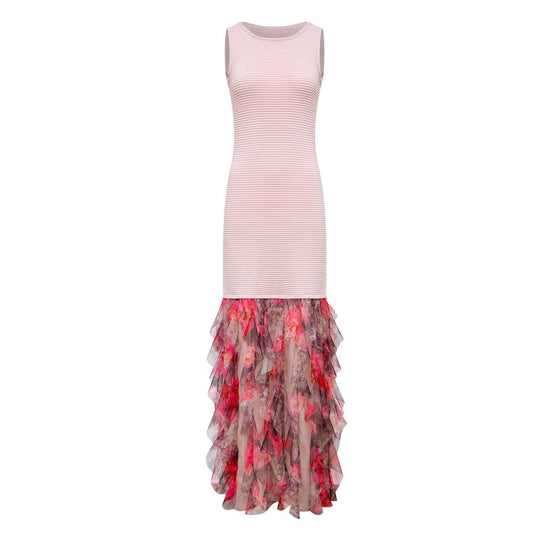 Maxi Dress – Sleeveless Bodycon – Ruffled Hem – Luxury Patchwork Style