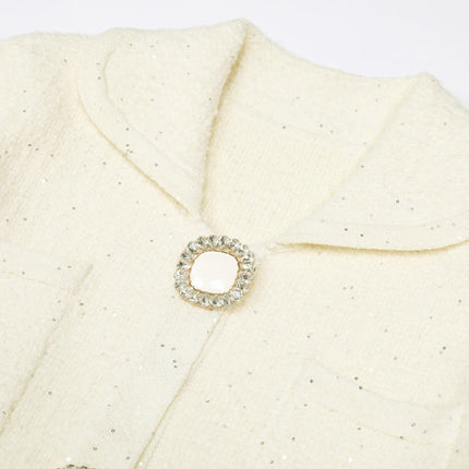 Kiara Van Hoef Embellished Button Tweed Mini Dress