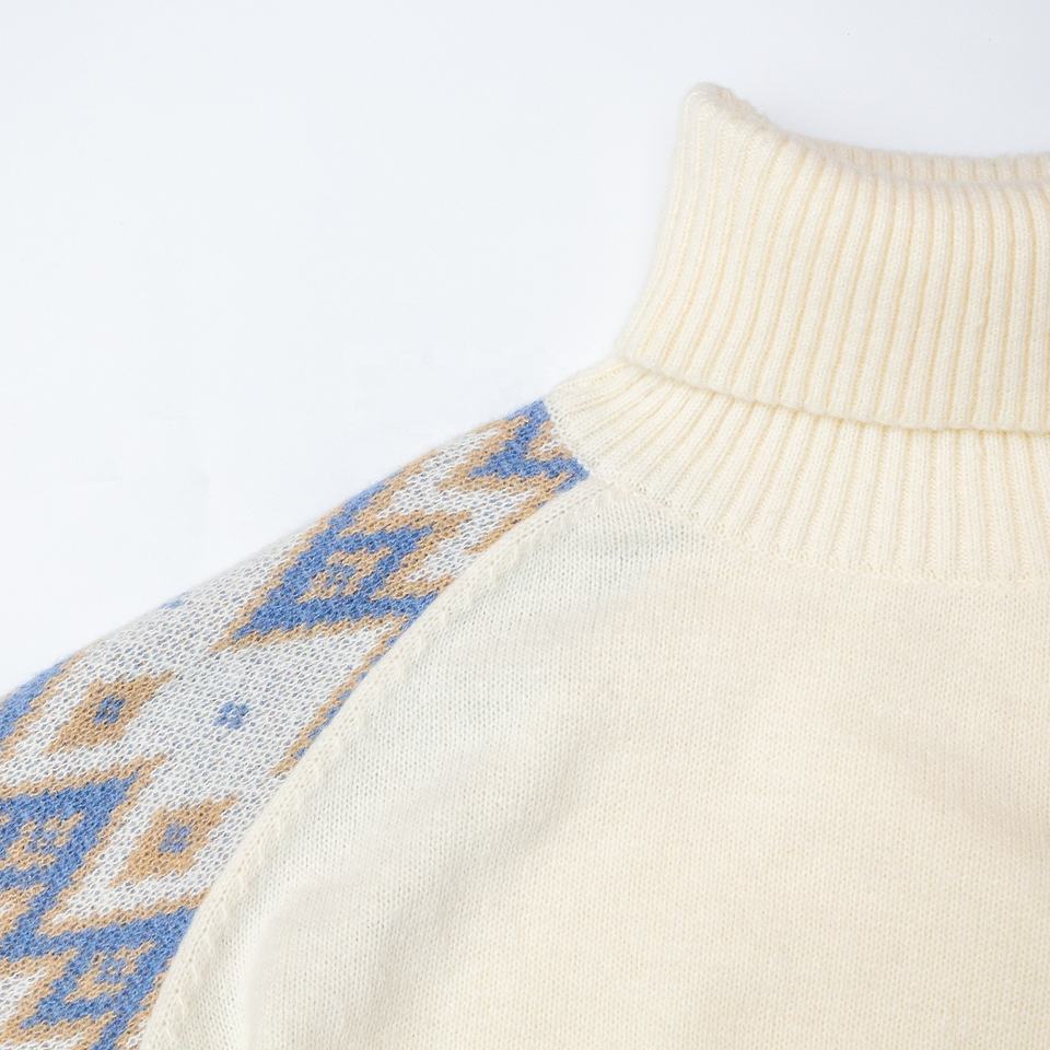 Roll Neck Sweater – Nordic Jacquard Knit – Paisley Pattern – Vintage Style
