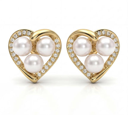 18K Gold Plated AAAA Freshwater Pearl Heart Stud Earrings
