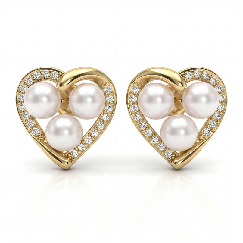 18K Gold Plated AAAA Freshwater Pearl Heart Stud Earrings
